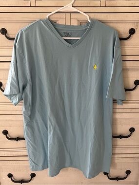 Polo by Ralph Lauren Light Blue V-Neck Tee with Yellow Pony